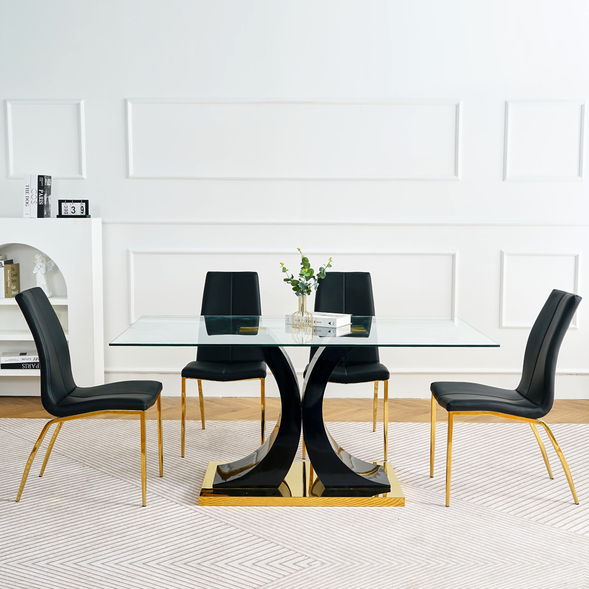 Modern Style Glass Table, Elegant Transparent Design, Durable Support Base, Solid, Selected Materials Made Of Furniture Display Fashion, Suitable For The Living Room Set Of 1 Black Gold Tempered Glass