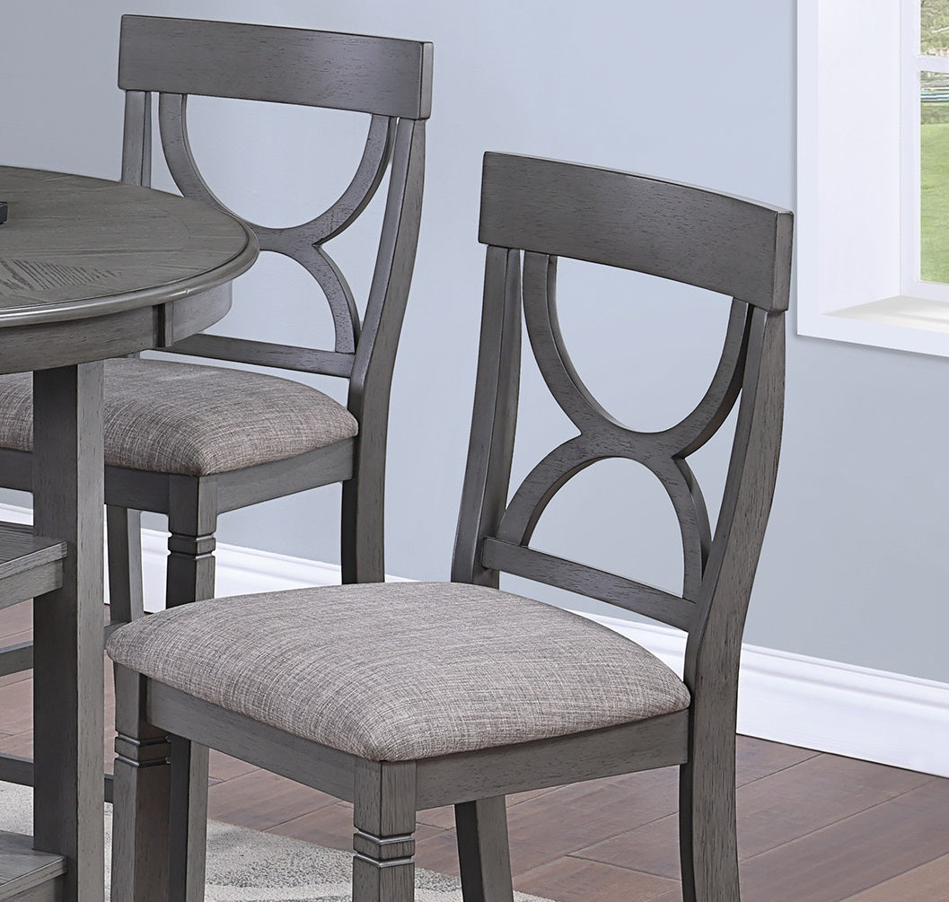 Counter Height Dining Table W Storage Shelve 4X Chairs Padded Seat Unique Design Back 5Pc Dining Set Gray Color Wood Gray Seats 4 Gray Dining Room Contemporary,Modern Round Dining Table With Chair Rubber Wood