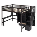 Full Size Loft Bed With Bookshelf,Drawers,Desk,And Wardrobe Espresso Full Espresso Solid Wood