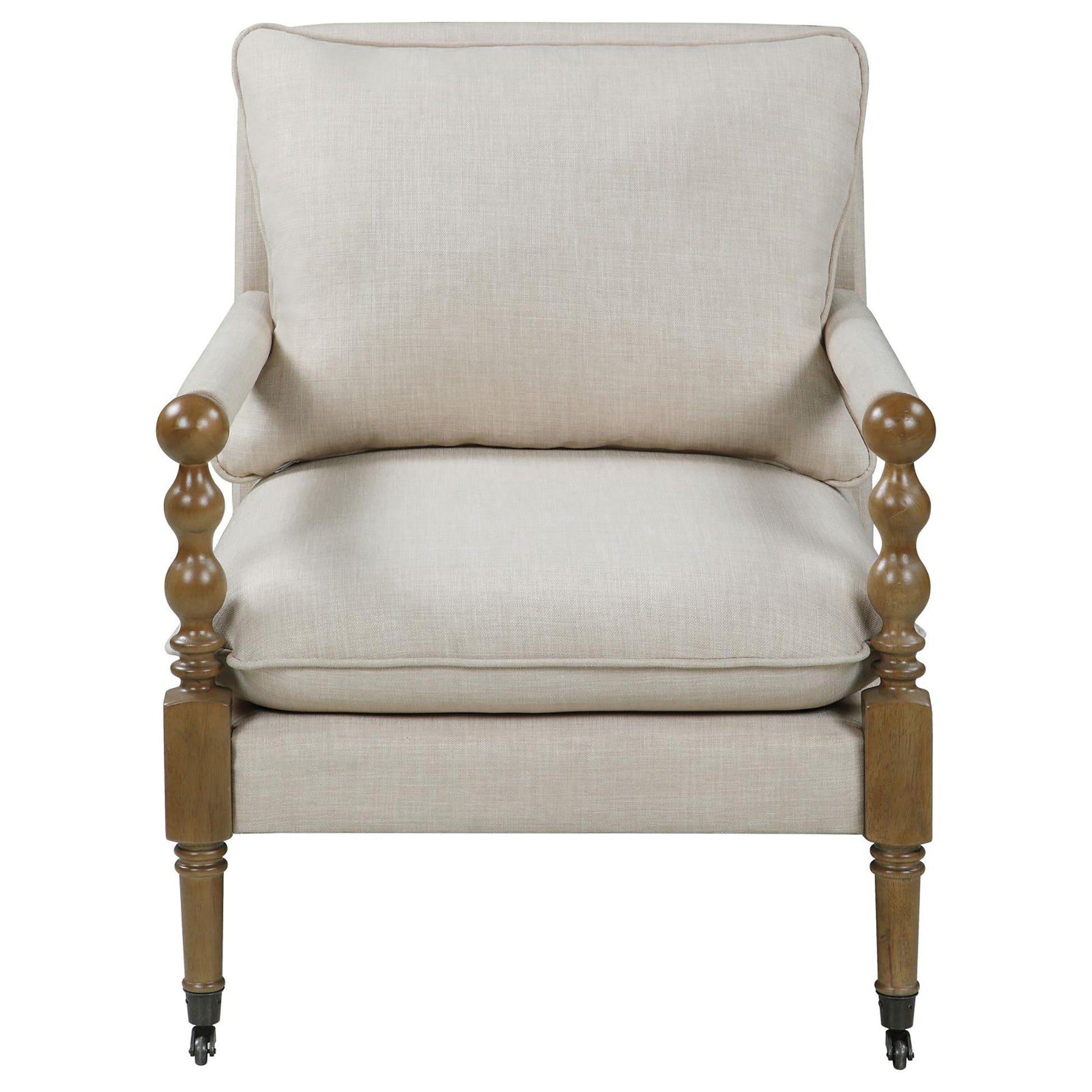 Beige Wooden Accent Chair With Turned Legs Beige Light Brown Primary Living Space Traditional Rubberwood Foam Fabric