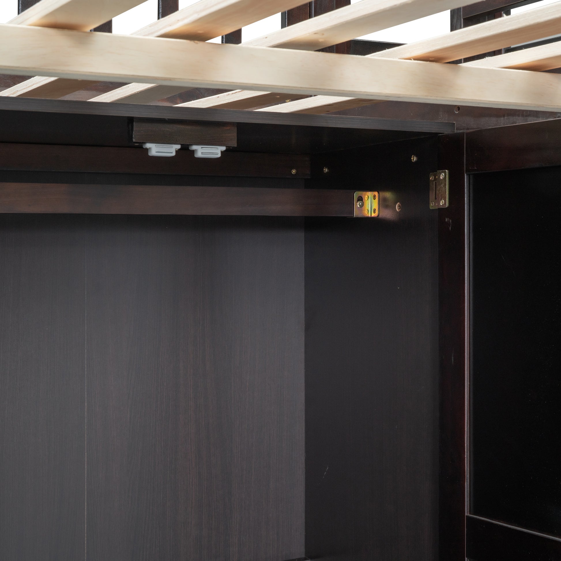 Full Size Loft Bed With Bookshelf,Drawers,Desk,And Wardrobe Espresso Full Espresso Solid Wood