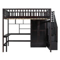 Full Size Loft Bed With Bookshelf,Drawers,Desk,And Wardrobe Espresso Full Espresso Solid Wood