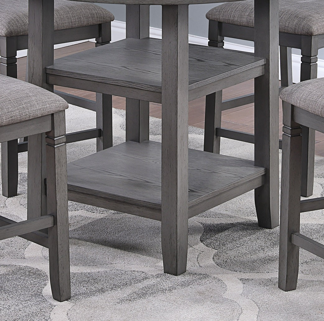 Counter Height Dining Table W Storage Shelve 4X Chairs Padded Seat Unique Design Back 5Pc Dining Set Gray Color Wood Gray Seats 4 Gray Dining Room Contemporary,Modern Round Dining Table With Chair Rubber Wood