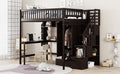 Full Size Loft Bed With Bookshelf,Drawers,Desk,And Wardrobe Espresso Full Espresso Solid Wood