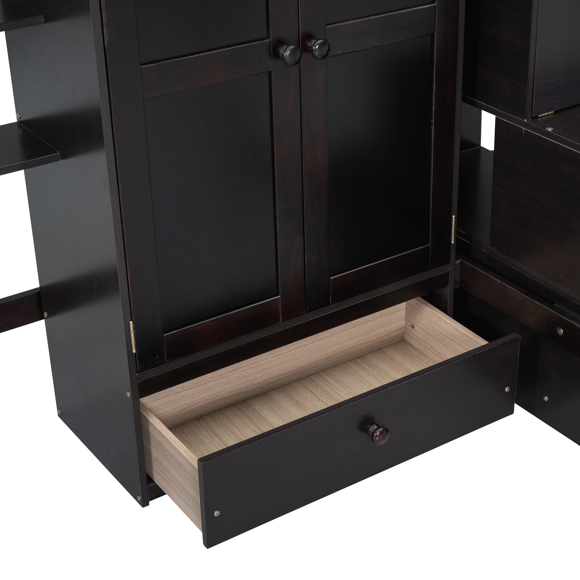 Full Size Loft Bed With Bookshelf,Drawers,Desk,And Wardrobe Espresso Full Espresso Solid Wood