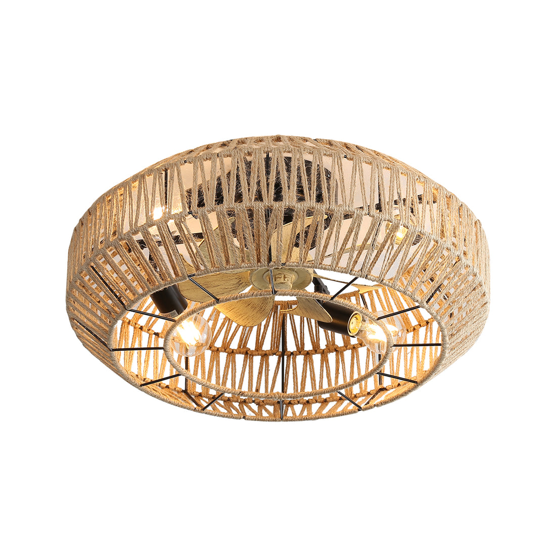 22 Inch Boho Caged With Enclosed Rattan 6 Speeds Remote Control Reversible Dc Motor For Living Room Rattan Abs