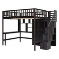 Full Size Loft Bed With Bookshelf,Drawers,Desk,And Wardrobe Espresso Full Espresso Solid Wood