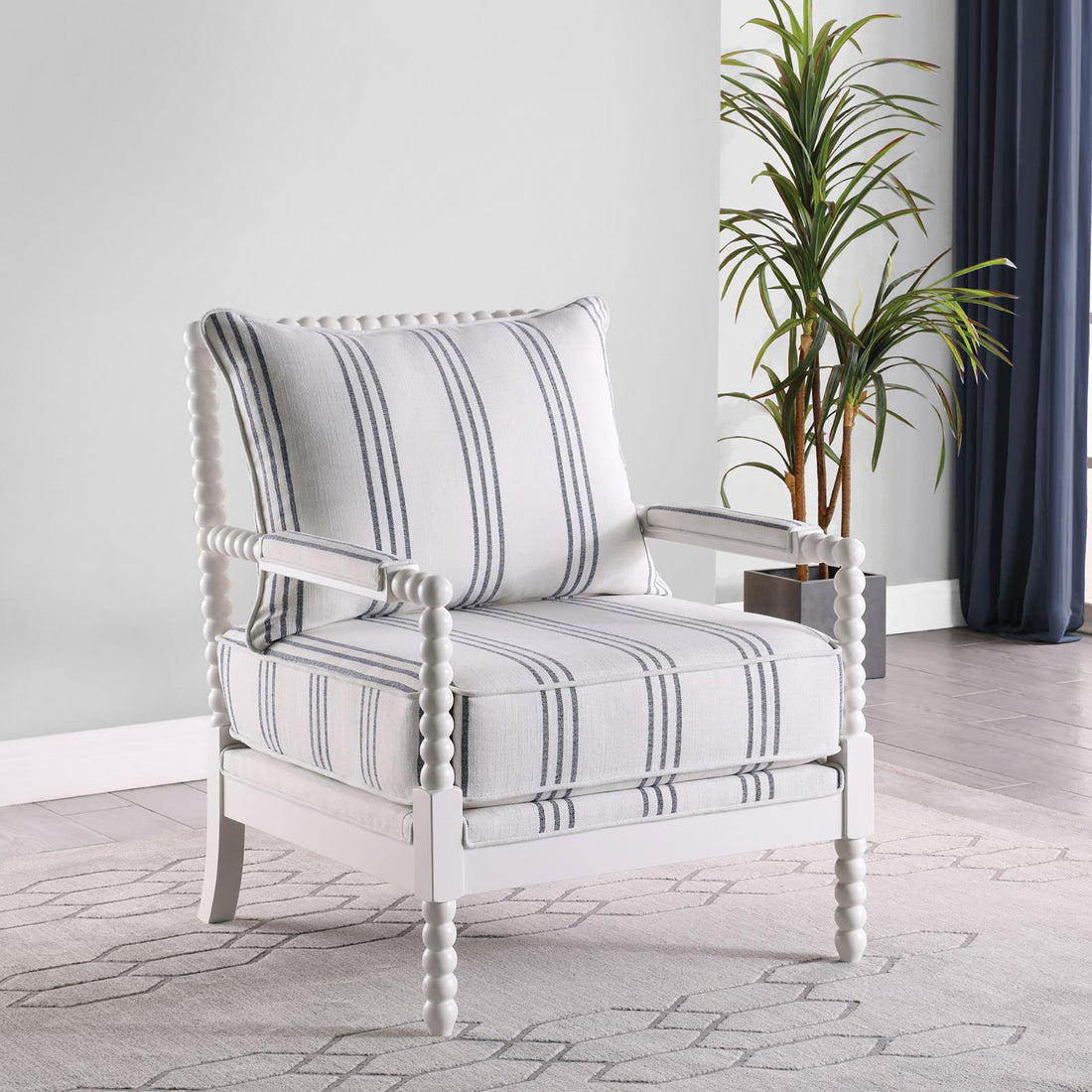 White And Navy Upholstered Stripe Accent Chair White White Primary Living Space Traditional Foam Fabric