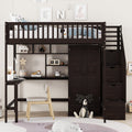 Full Size Loft Bed With Bookshelf,Drawers,Desk,And Wardrobe Espresso Full Espresso Solid Wood