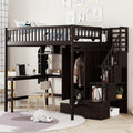 Full Size Loft Bed With Bookshelf,Drawers,Desk,And Wardrobe Espresso Full Espresso Solid Wood