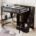 Full Size Loft Bed With Bookshelf,Drawers,Desk,And Wardrobe Espresso Full Espresso Solid Wood
