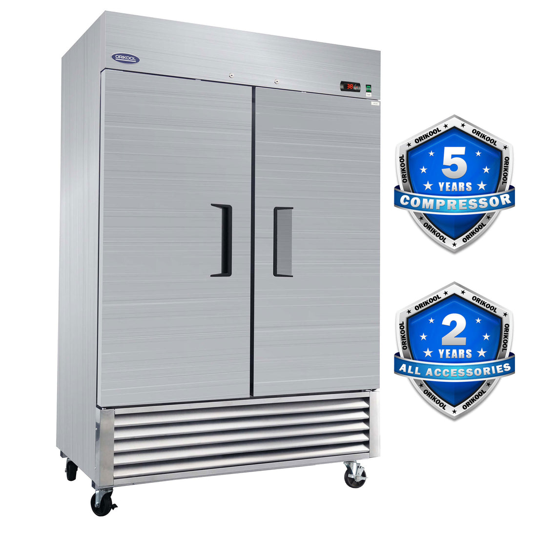 Orikool 54" Commercial Refrigerator 49 Cu.Ft With 2 Solid Door Reach In Refrigerators Stainless Steel Etl Approved Upright Fridge Storage Silver Stainless Steel