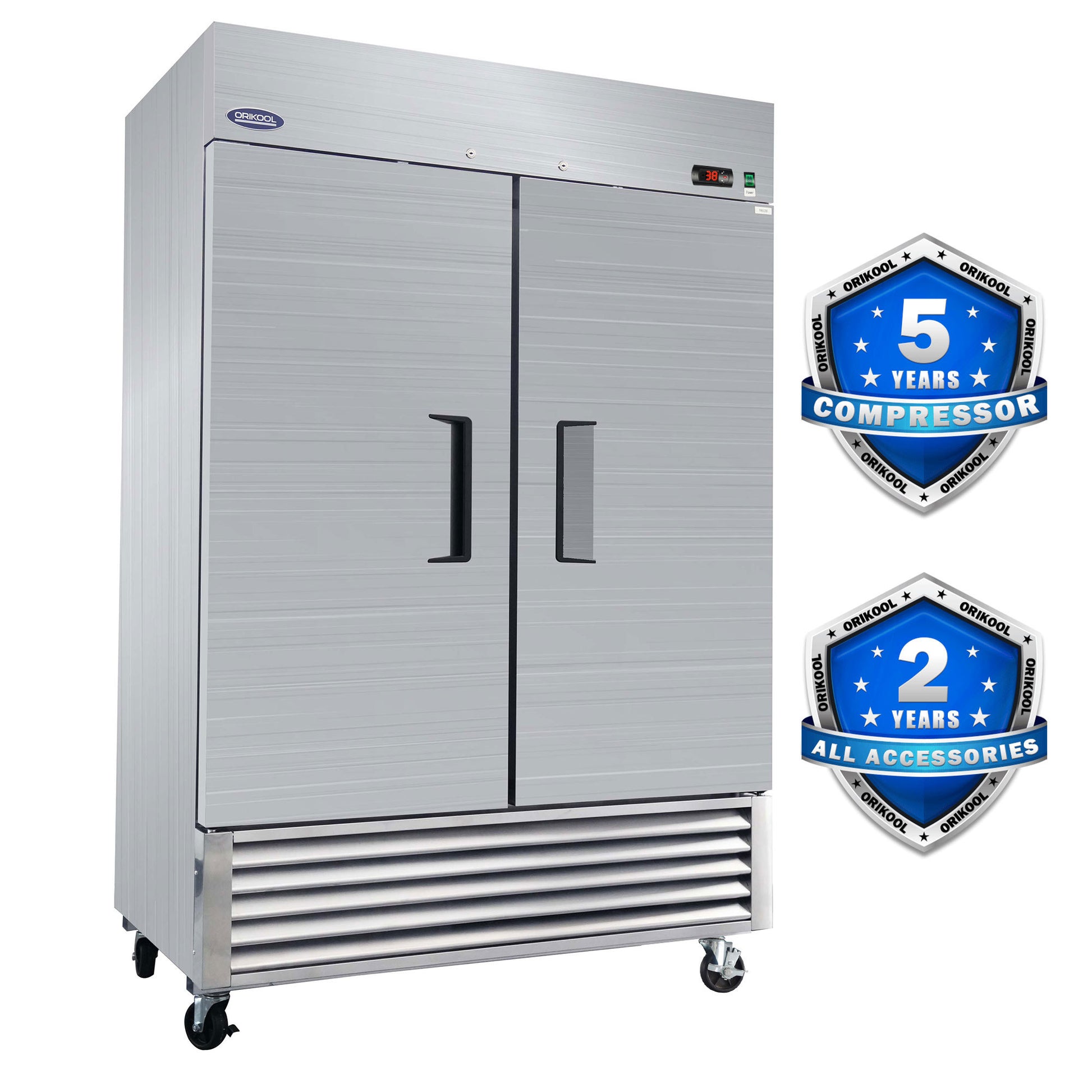 Orikool 54" Commercial Refrigerator 49 Cu.Ft With 2 Solid Door Reach In Refrigerators Stainless Steel Etl Approved Upright Fridge Storage Silver Stainless Steel