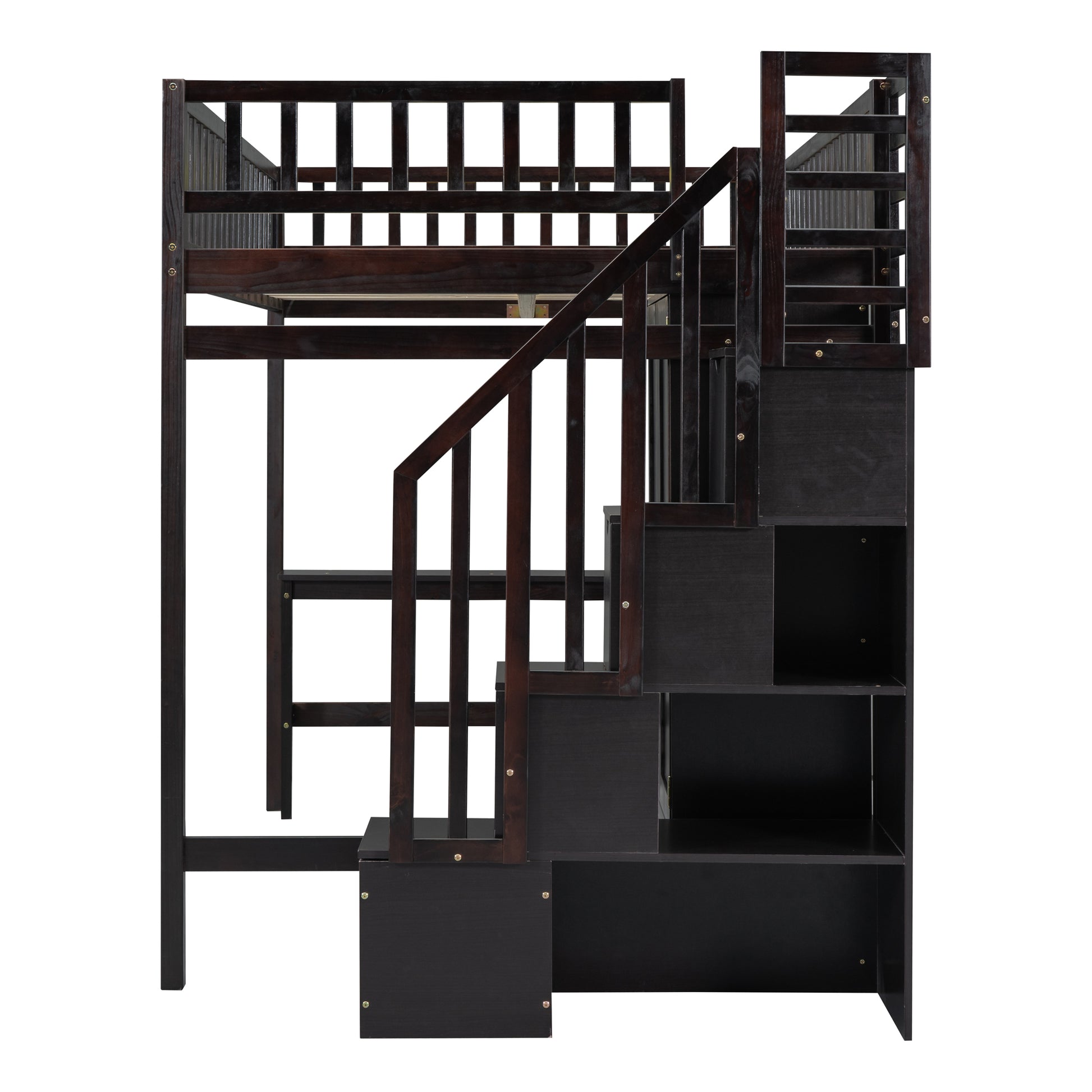 Full Size Loft Bed With Bookshelf,Drawers,Desk,And Wardrobe Espresso Full Espresso Solid Wood