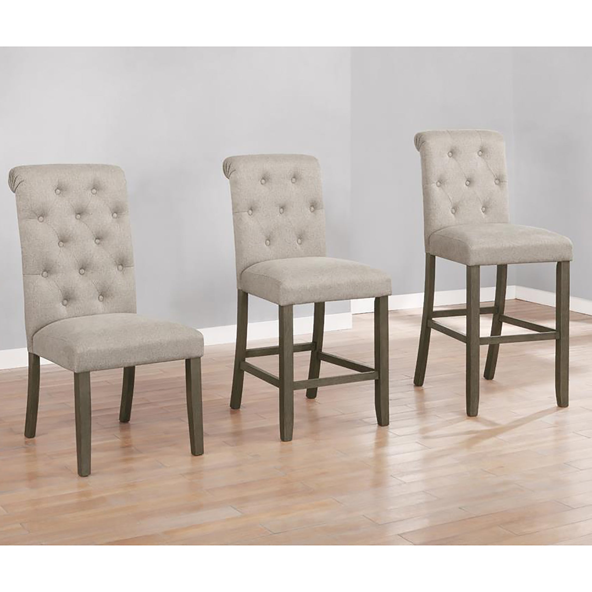 Beige And Rustic Brown Upholstered Counter Height Stools Set Of 2 Solid Beige Brown Dining Room Foam Spot Clean Farmhouse,Rustic Bar Stools Tufted Back Foam Fabric