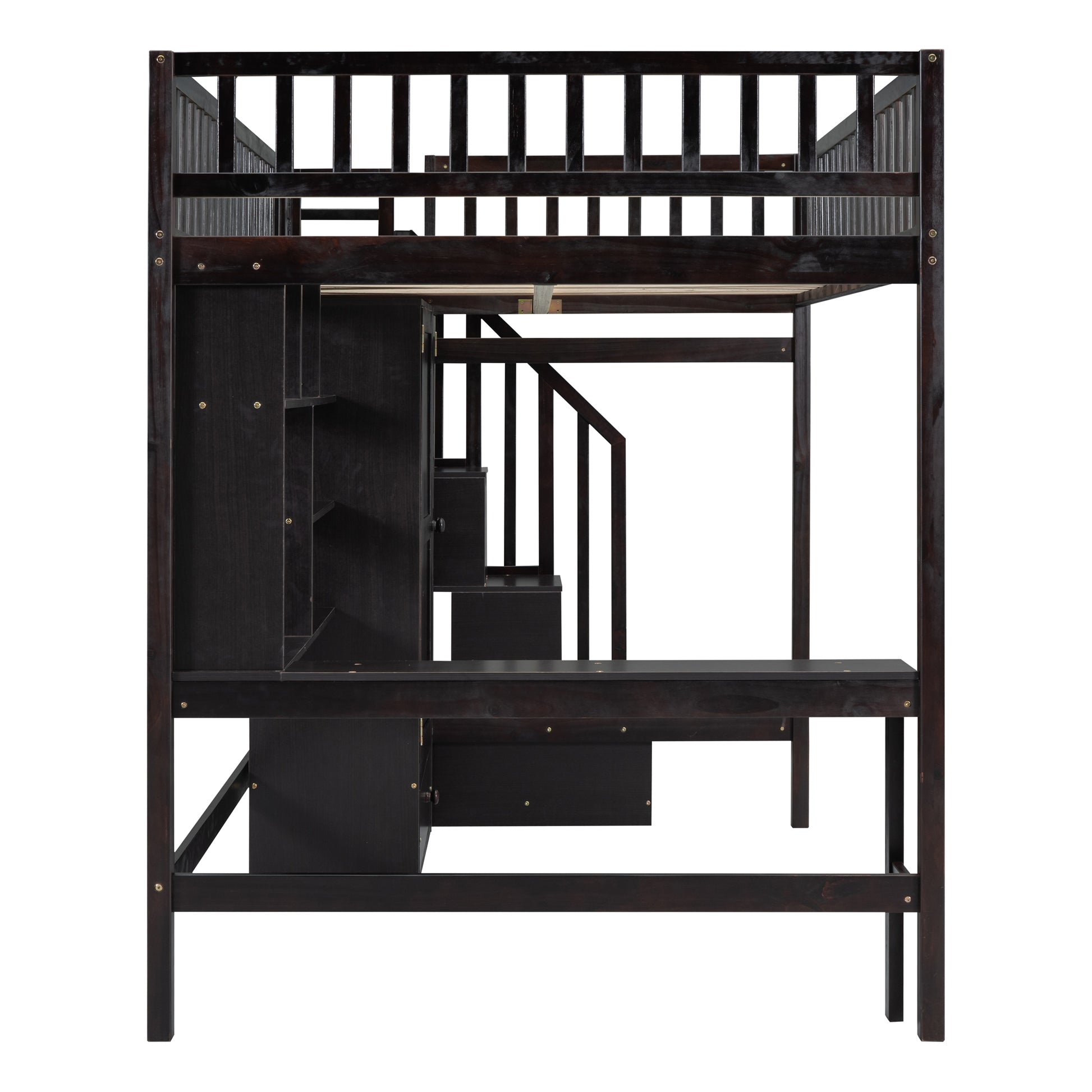 Full Size Loft Bed With Bookshelf,Drawers,Desk,And Wardrobe Espresso Full Espresso Solid Wood