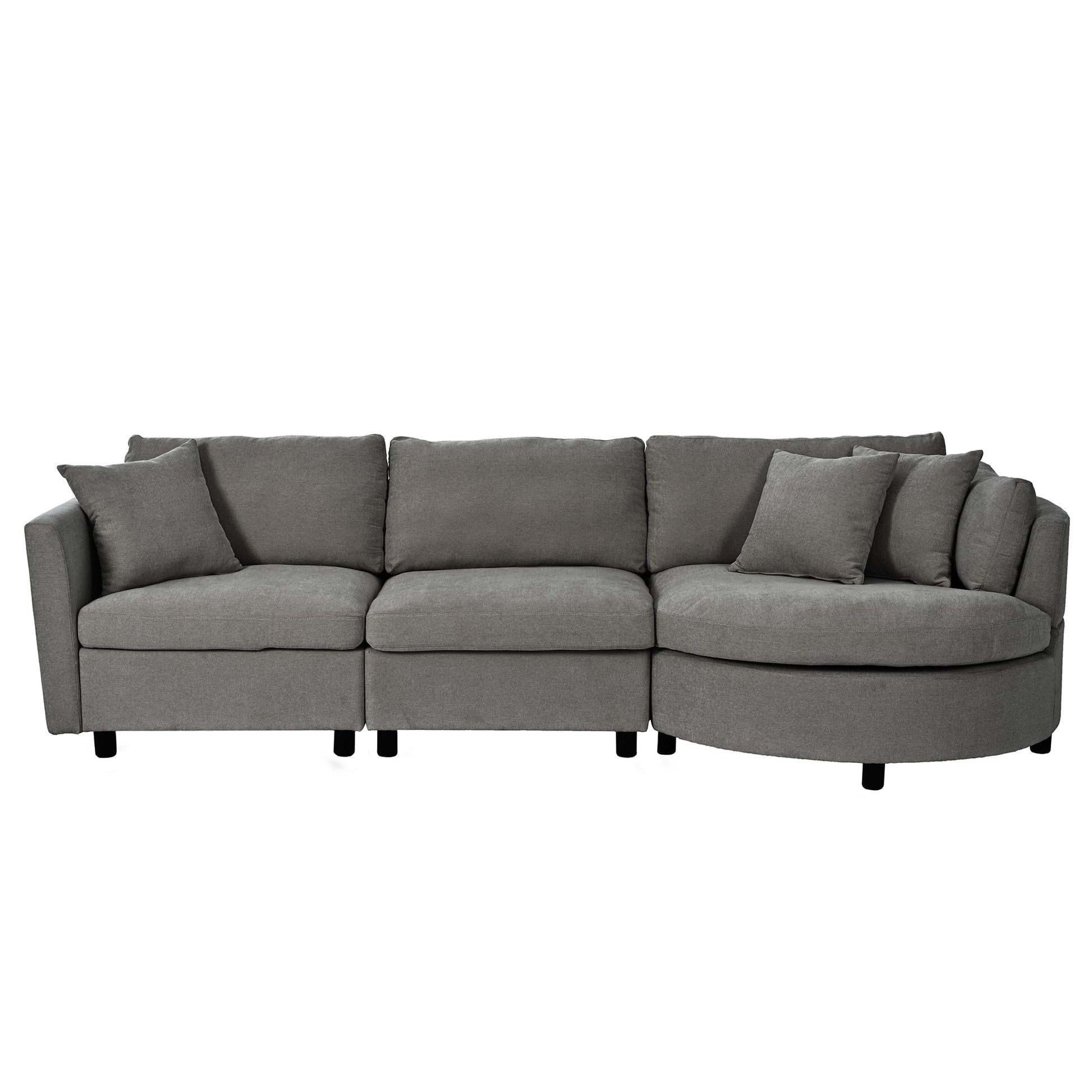 Three Indoor Cushioned Combination Sofas With Three Pillows And Curved Seat, For Living Room, Study Room, And Apartment Gray Polyester