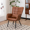 Bonded Leather Armchair, Modern Accent Chair High Back, Living Room Chairs With Metal Legs And Soft Padded, Sofa Chairs For Home Office,Bedroom,Dining Room Brown 1Pc Brown Bonded Leather