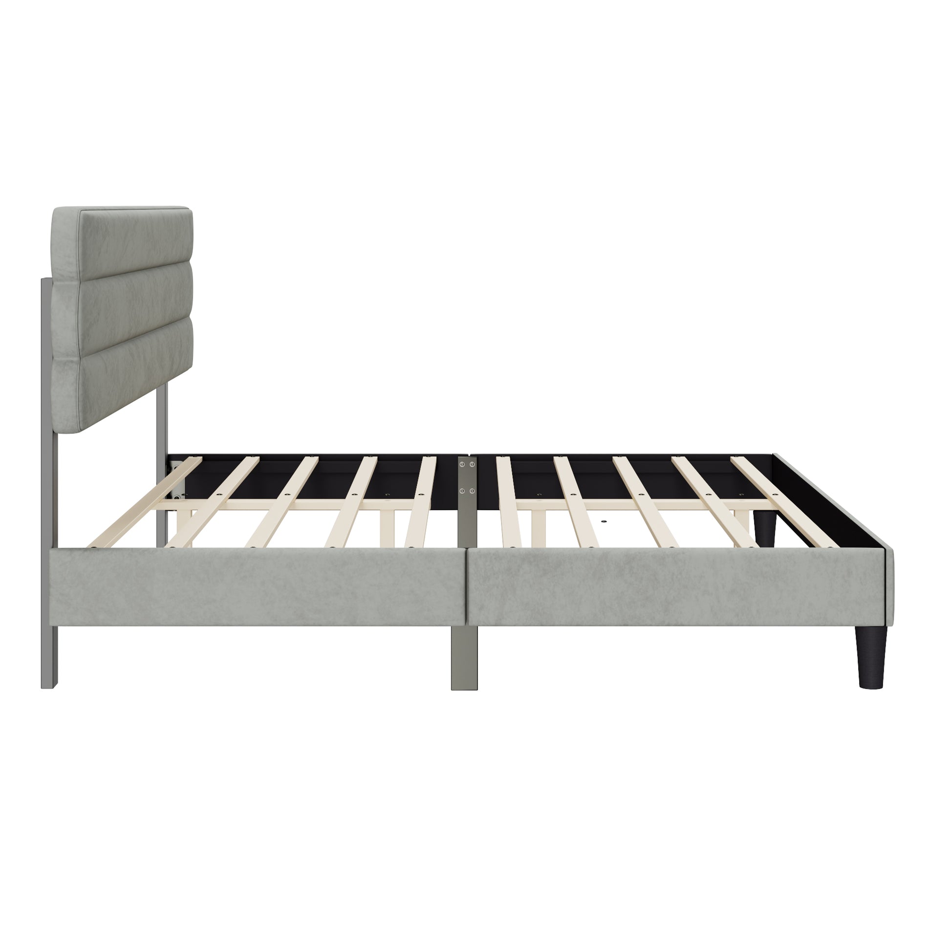 King Bed Frame With Headboard,Sturdy Platform Bed With Wooden Slats Support,No Box Spring,Mattress Foundation,Easy Assembly Light Grey Wood