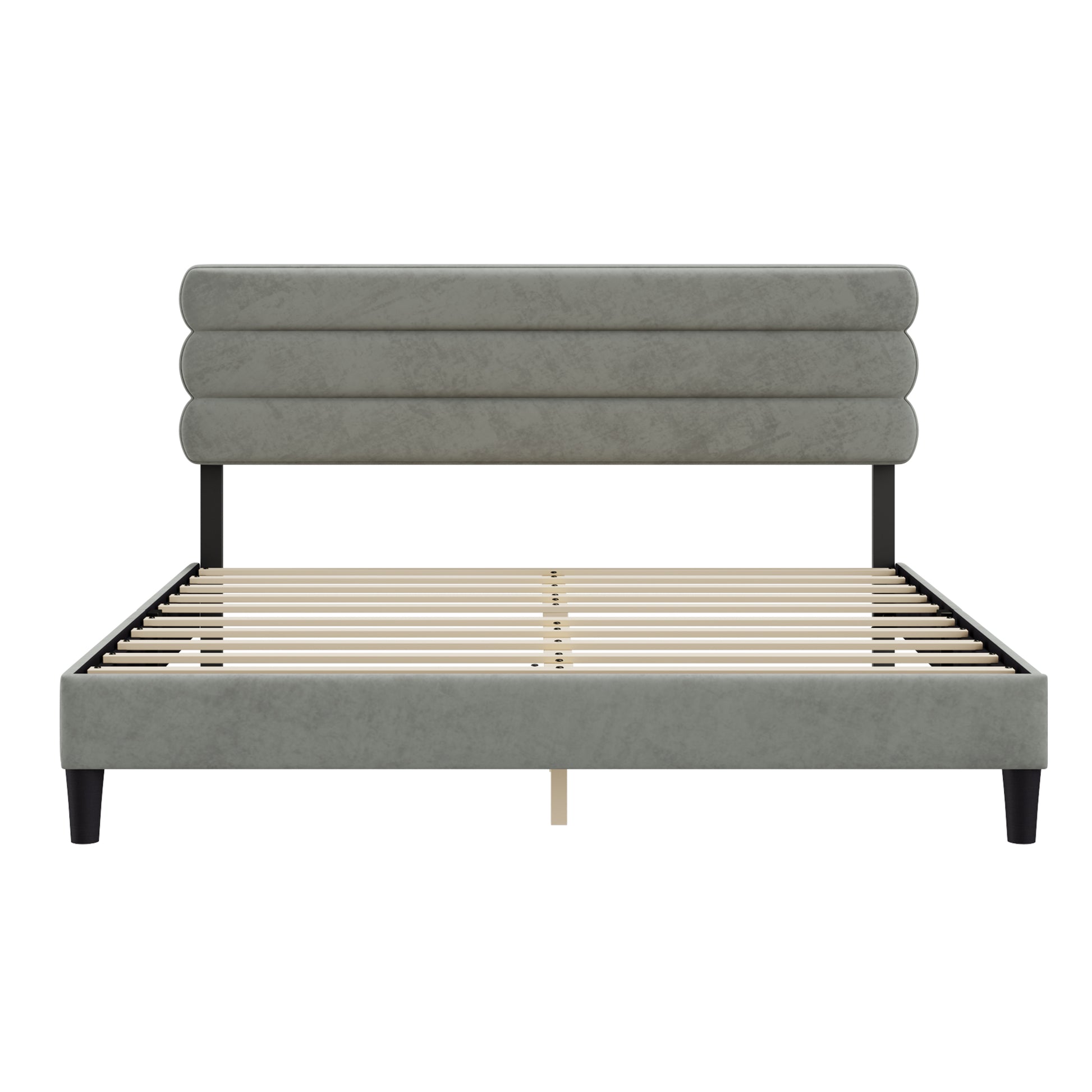 King Bed Frame With Headboard,Sturdy Platform Bed With Wooden Slats Support,No Box Spring,Mattress Foundation,Easy Assembly Light Grey Wood