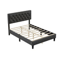 Full Size Panel Bed Frame With Adjustable Button Tufted Headboard For Bedroom Linen Upholstered Wood Slat Support Easy Assembly,Dark Grey Dark Grey Wood