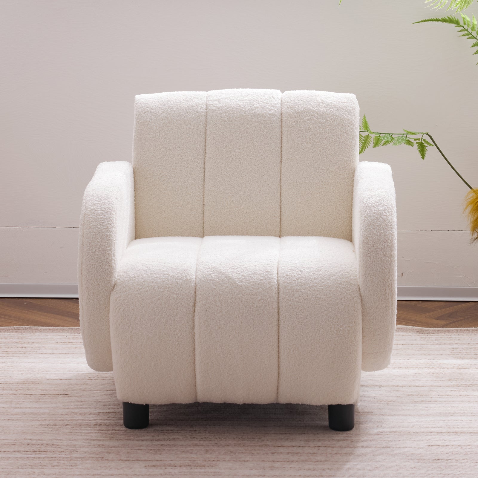 Modern Fabric Upholstered Armchair With Upholstered Reading Chair, Single Sofa, Living Room, Bedroom, Bed, Office Lounge Club Chair, Teddy Velvet White Aluminum