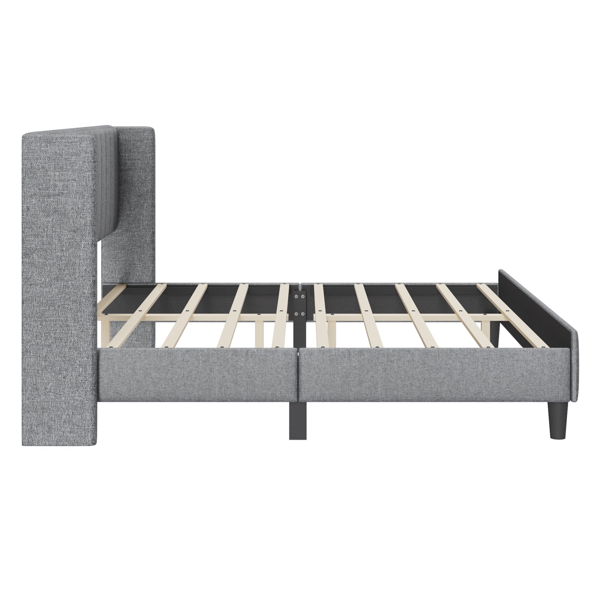 King Size Upholstered Platform Bed Frame With Headboard, Mattress Foundation, Wood Slat Support, Quiet, No Box Spring Needed, Easy To Assemble Light Grey Light Gray Wood