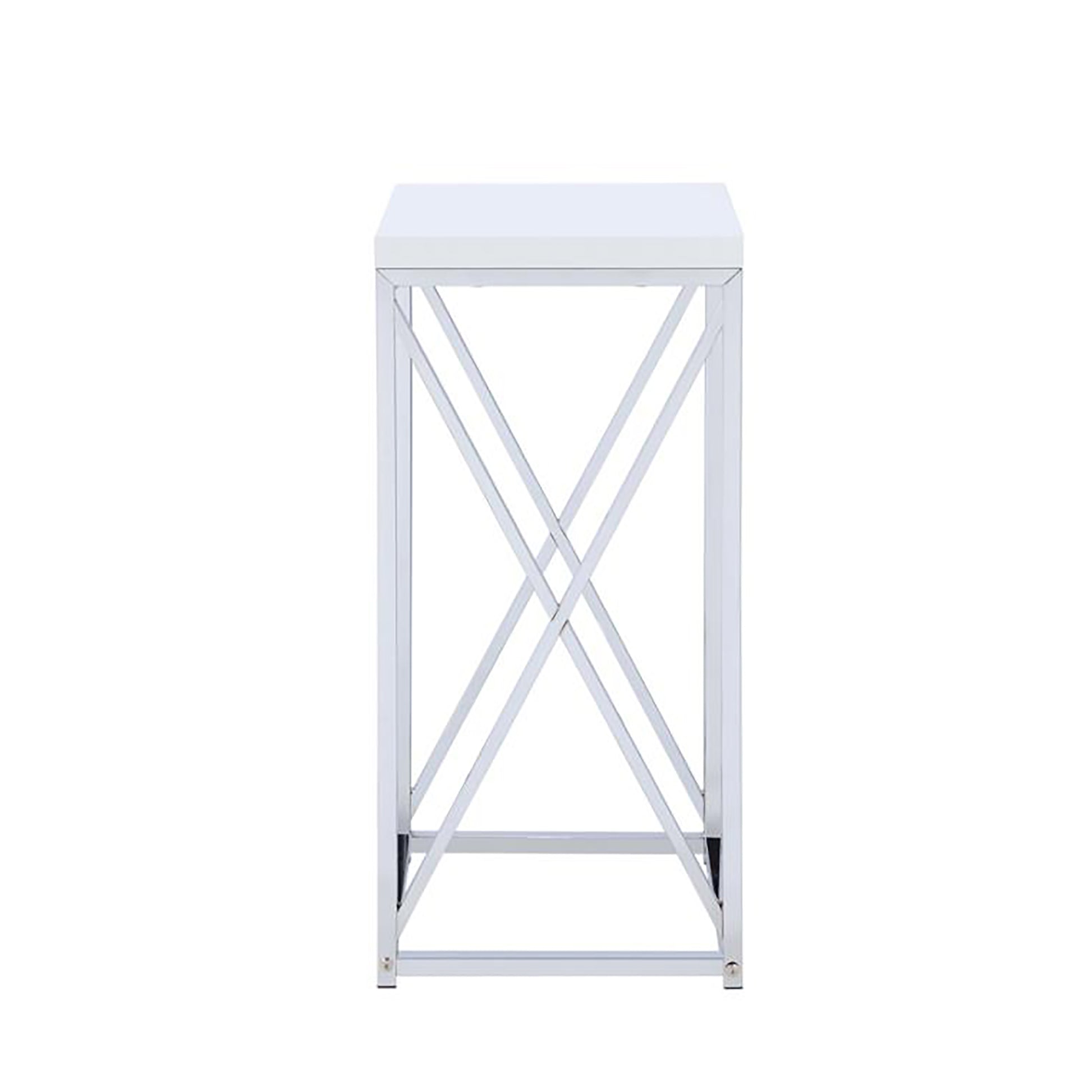 Glossy White And Chrome Accent Table Glossy White White Primary Living Space Contemporary,Modern Rectangular Glossy Coffee & End Tables Wood Sled