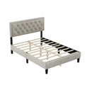 Queen Size Panel Bed Frame With Adjustable Button Tufted Headboard For Bedroom Linen Upholstered Wood Slat Support Easy Assembly,Linen Beige Beige Wood
