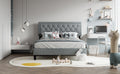 Queen Size Panel Bed Frame With Adjustable Button Tufted Headboard For Bedroom Linen Upholstered Wood Slat Support Easy Assembly,Light Grey Light Grey Wood