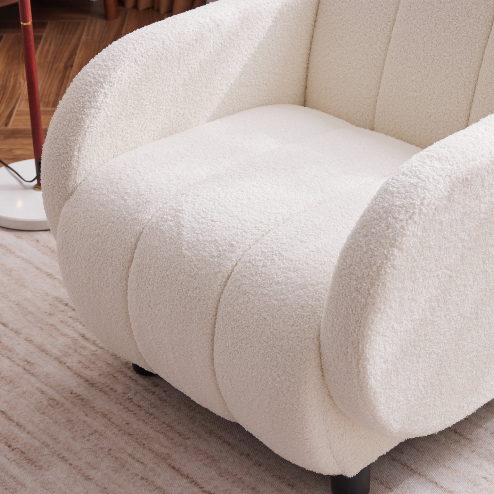 Modern Fabric Upholstered Armchair With Upholstered Reading Chair, Single Sofa, Living Room, Bedroom, Bed, Office Lounge Club Chair, Teddy Velvet White Aluminum