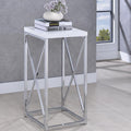 Glossy White And Chrome Accent Table Glossy White White Primary Living Space Contemporary,Modern Rectangular Glossy Coffee & End Tables Wood Sled