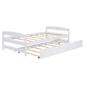 Twin Size Platform Bed With Twin Size Trundle, White Box Spring Not Required Twin White Wood Bedroom Pine