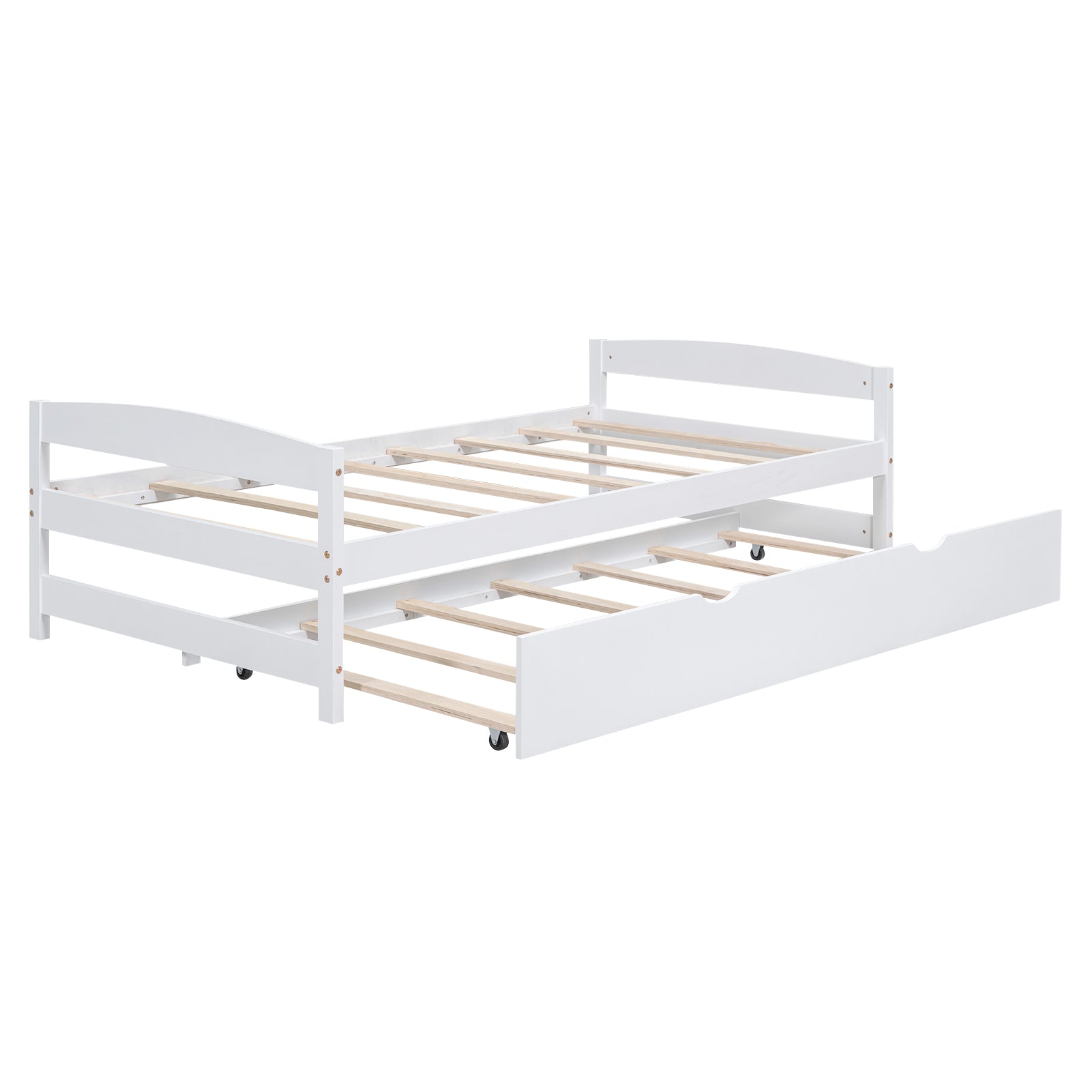 Twin Size Platform Bed With Twin Size Trundle, White Box Spring Not Required Twin White Wood Bedroom Pine