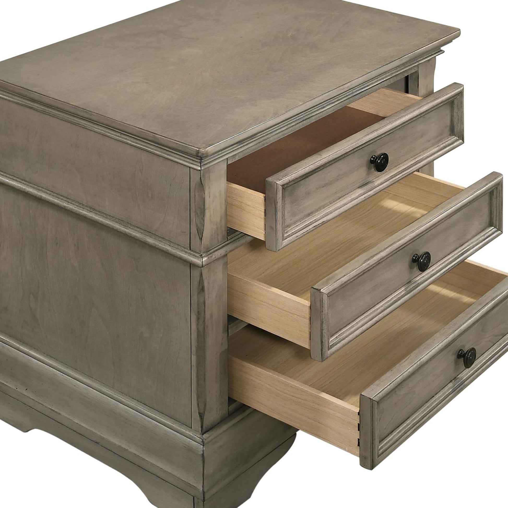 Wheat Rectangular 3 Drawer Nightstand Wheat Gray 3 Drawers Bedroom Drawer Storage Traditional Rubberwood Felt Lined Drawers Wood