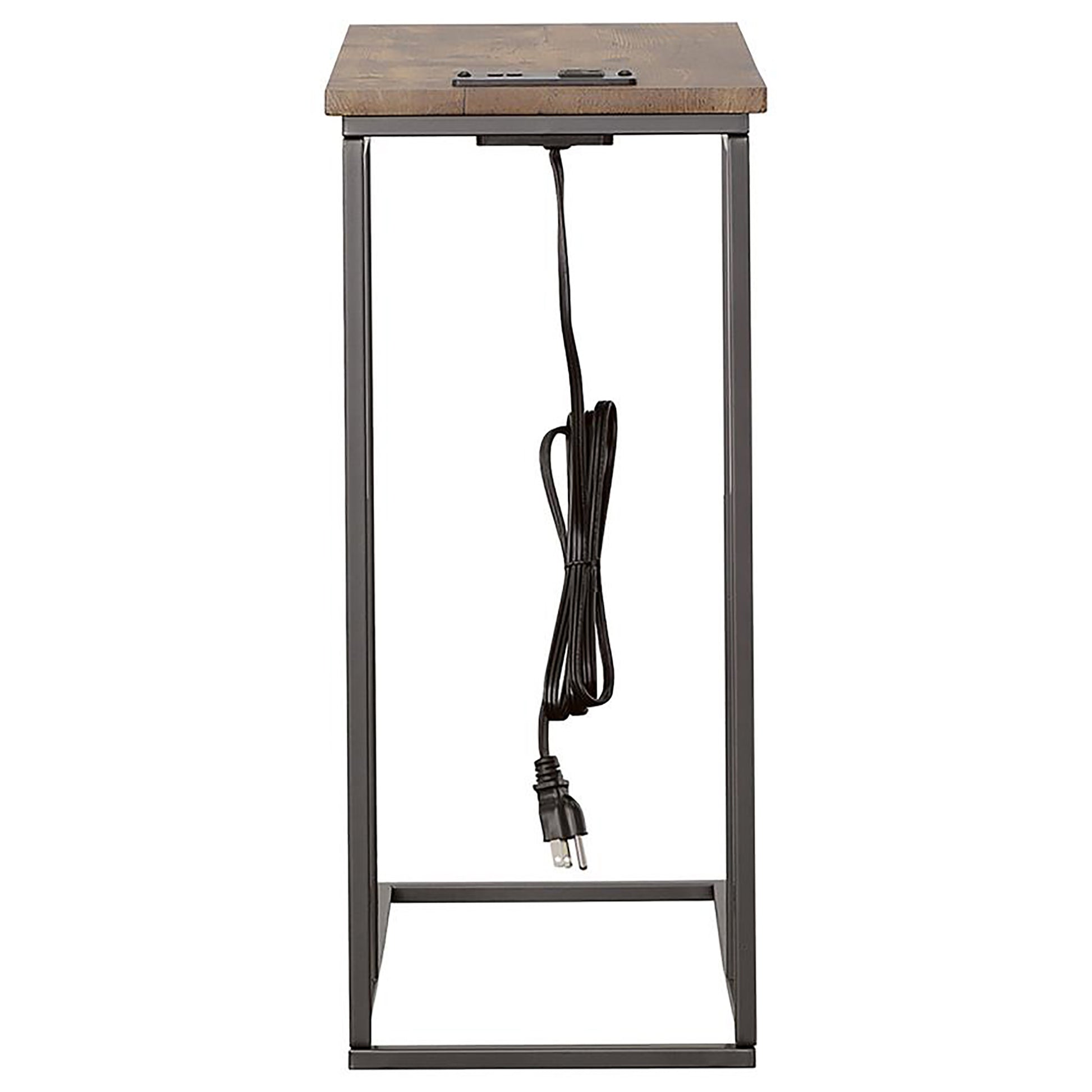 Gunmetal And Antique Brown C Shape Snack Table With Power Outlet Brown Brown Built In Outlets Or Usb Primary Living Space Industrial Rectangular Rectangular Wood Sled