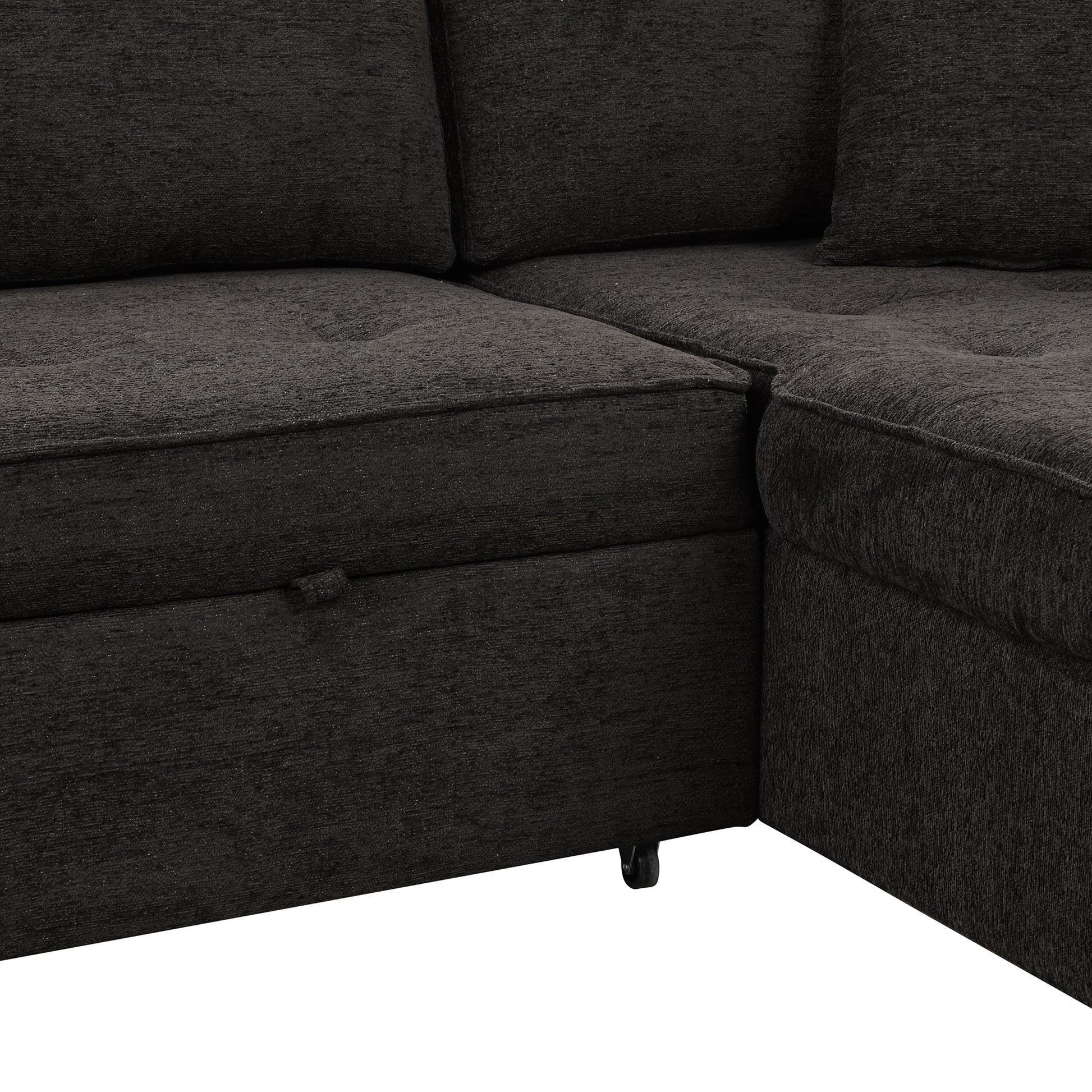 104.5" Modern L Shape 3 Seat Reversible Sectional Couch, Pull Out Sleeper Sofa With Storage Chaise And 2 Stools For Living Room Furniture Set, Charcoal Grey Charcoal Grey Foam Chenille 3 Seat