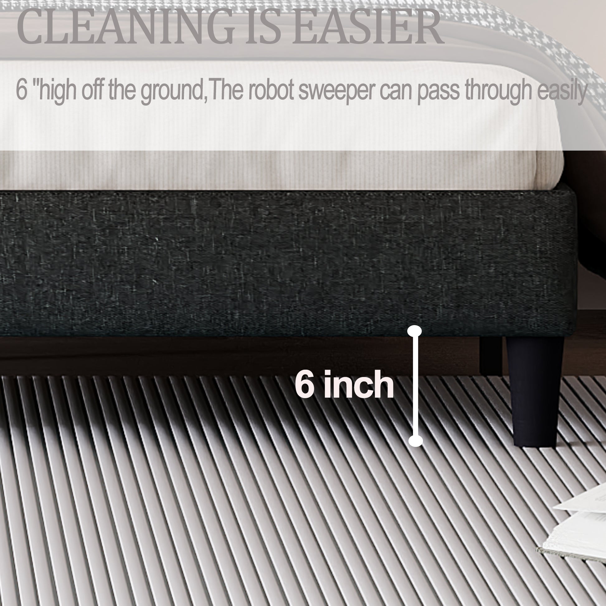 Full Size Panel Bed Frame With Adjustable Button Tufted Headboard For Bedroom Linen Upholstered Wood Slat Support Easy Assembly,Dark Grey Dark Grey Wood