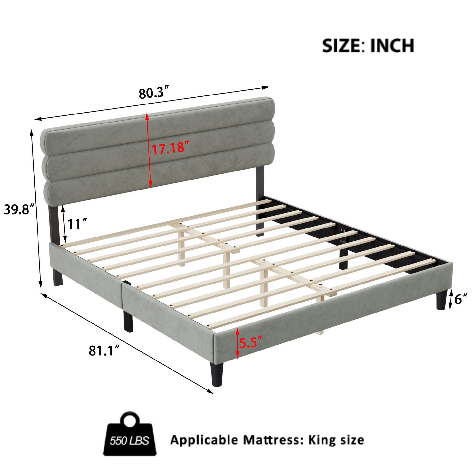 King Bed Frame With Headboard,Sturdy Platform Bed With Wooden Slats Support,No Box Spring,Mattress Foundation,Easy Assembly Light Grey Wood
