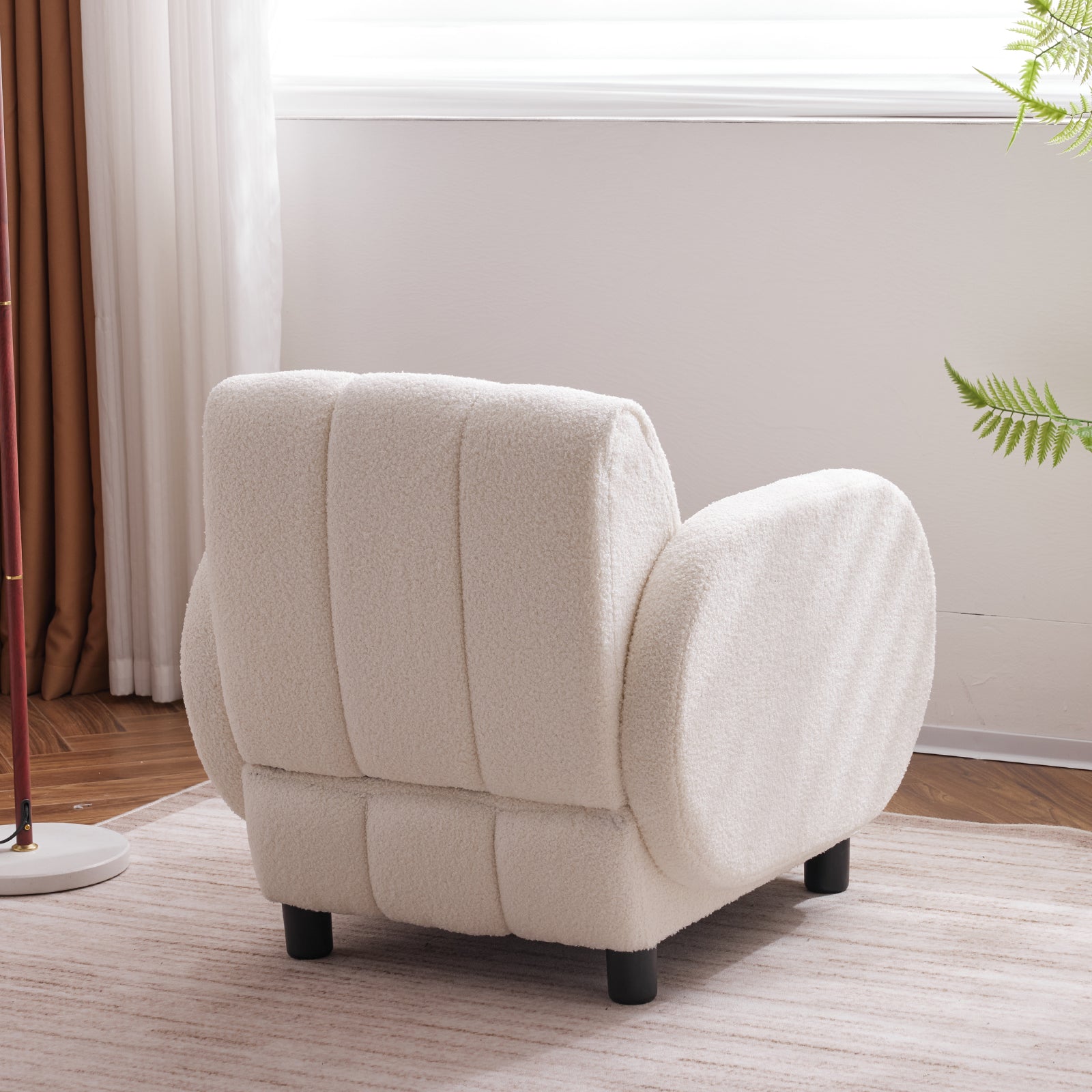 Modern Fabric Upholstered Armchair With Upholstered Reading Chair, Single Sofa, Living Room, Bedroom, Bed, Office Lounge Club Chair, Teddy Velvet White Aluminum