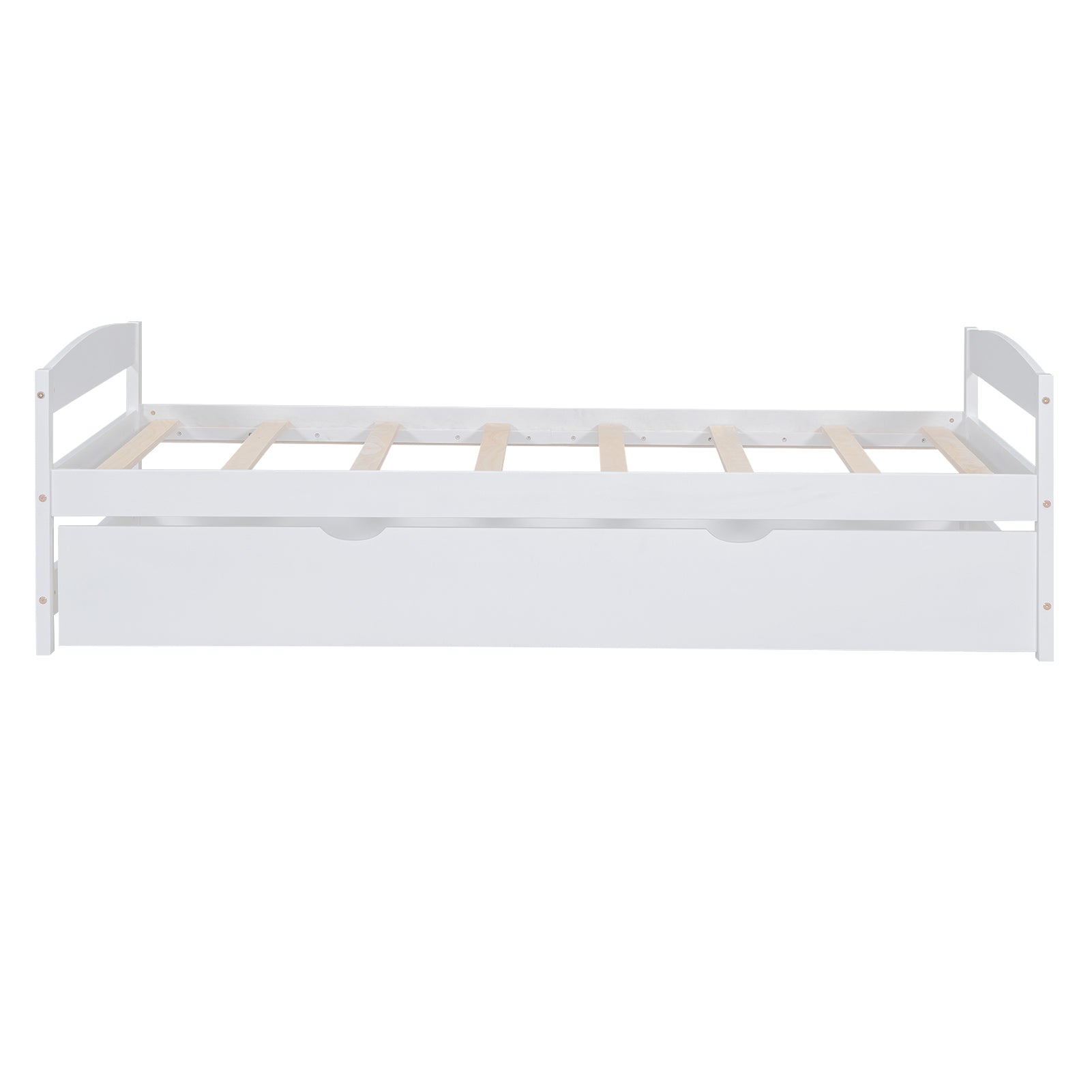 Twin Size Platform Bed With Twin Size Trundle, White Box Spring Not Required Twin White Wood Bedroom Pine