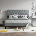 Queen Size Panel Bed Frame With Adjustable Button Tufted Headboard For Bedroom Linen Upholstered Wood Slat Support Easy Assembly,Light Grey Light Grey Wood