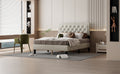 Queen Size Panel Bed Frame With Adjustable Button Tufted Headboard For Bedroom Linen Upholstered Wood Slat Support Easy Assembly,Linen Beige Beige Wood