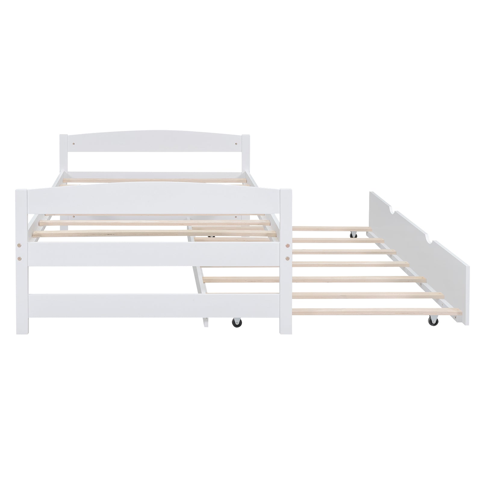 Twin Size Platform Bed With Twin Size Trundle, White Box Spring Not Required Twin White Wood Bedroom Pine