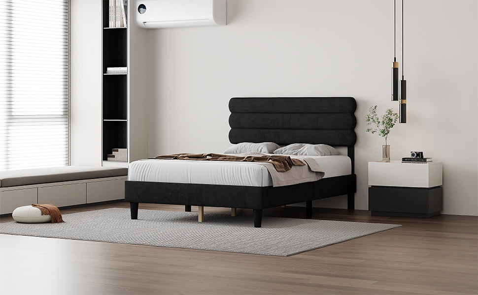 Queen Bed Frame With Headboard,Sturdy Platform Bed With Wooden Slats Support,No Box Spring,Mattress Foundation,Easy Assembly Dark Grey Dark Grey Wood