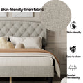 Queen Size Adjustable Headboard With Fine Linen Upholstery And Button Tufting For Bedroom, Wave Top Cream White Cream White Wood