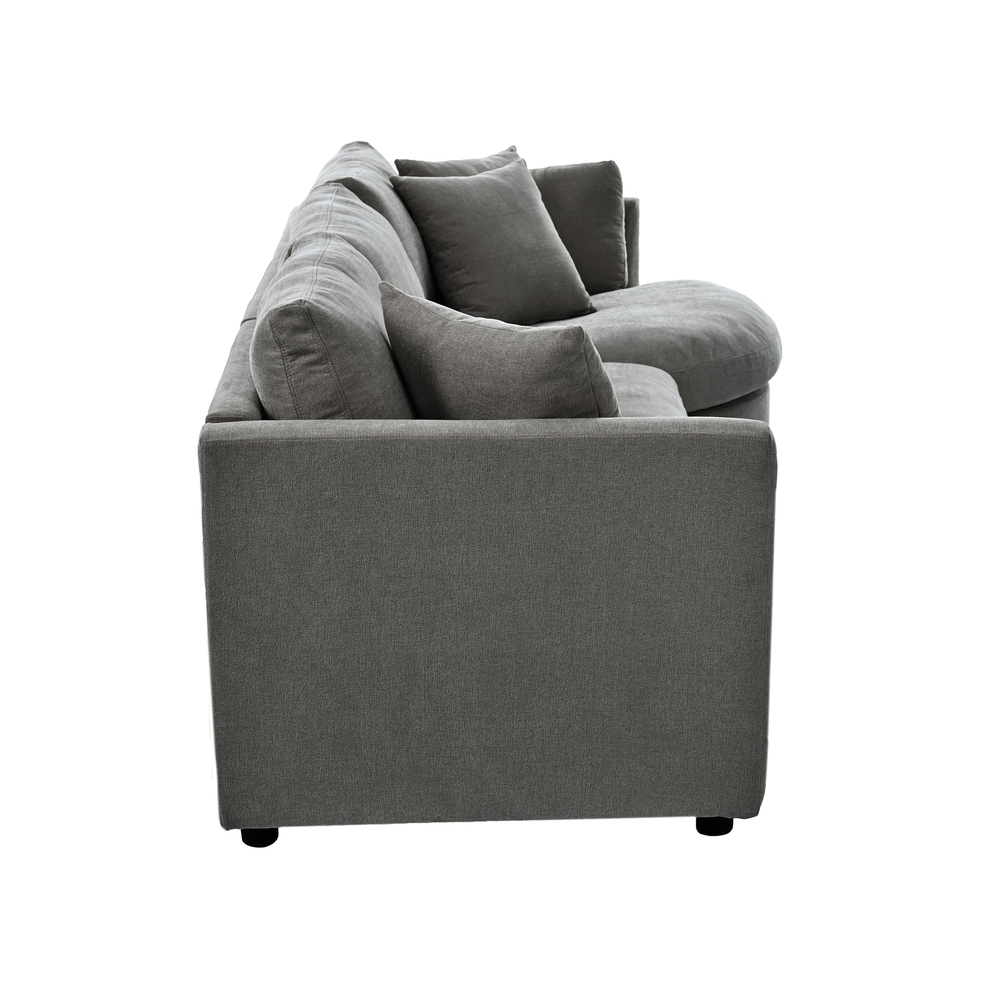 Three Indoor Cushioned Combination Sofas With Three Pillows And Curved Seat, For Living Room, Study Room, And Apartment Gray Polyester