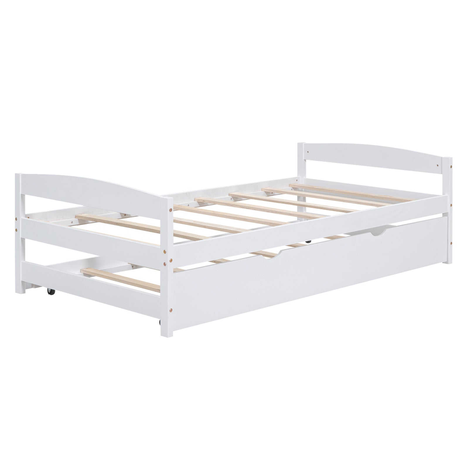 Twin Size Platform Bed With Twin Size Trundle, White Box Spring Not Required Twin White Wood Bedroom Pine