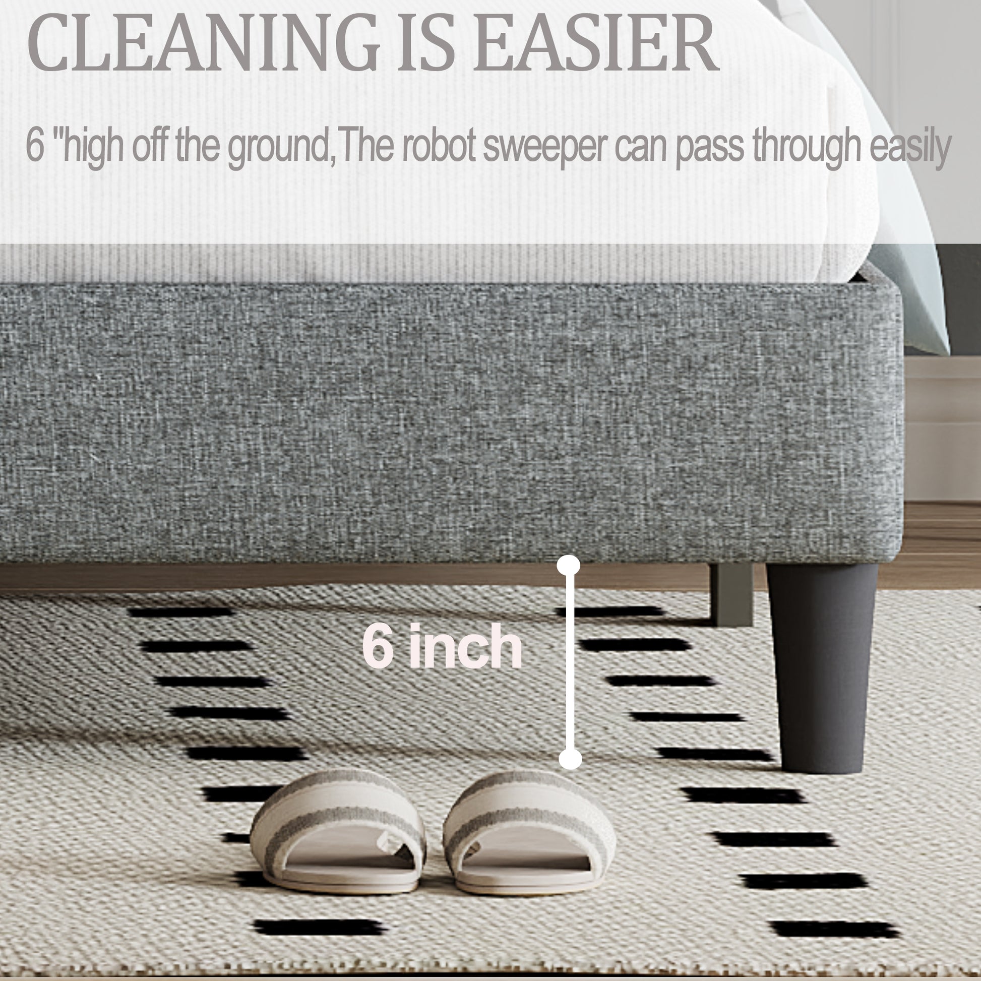 Queen Size Panel Bed Frame With Adjustable Button Tufted Headboard For Bedroom Linen Upholstered Wood Slat Support Easy Assembly,Light Grey Light Grey Wood