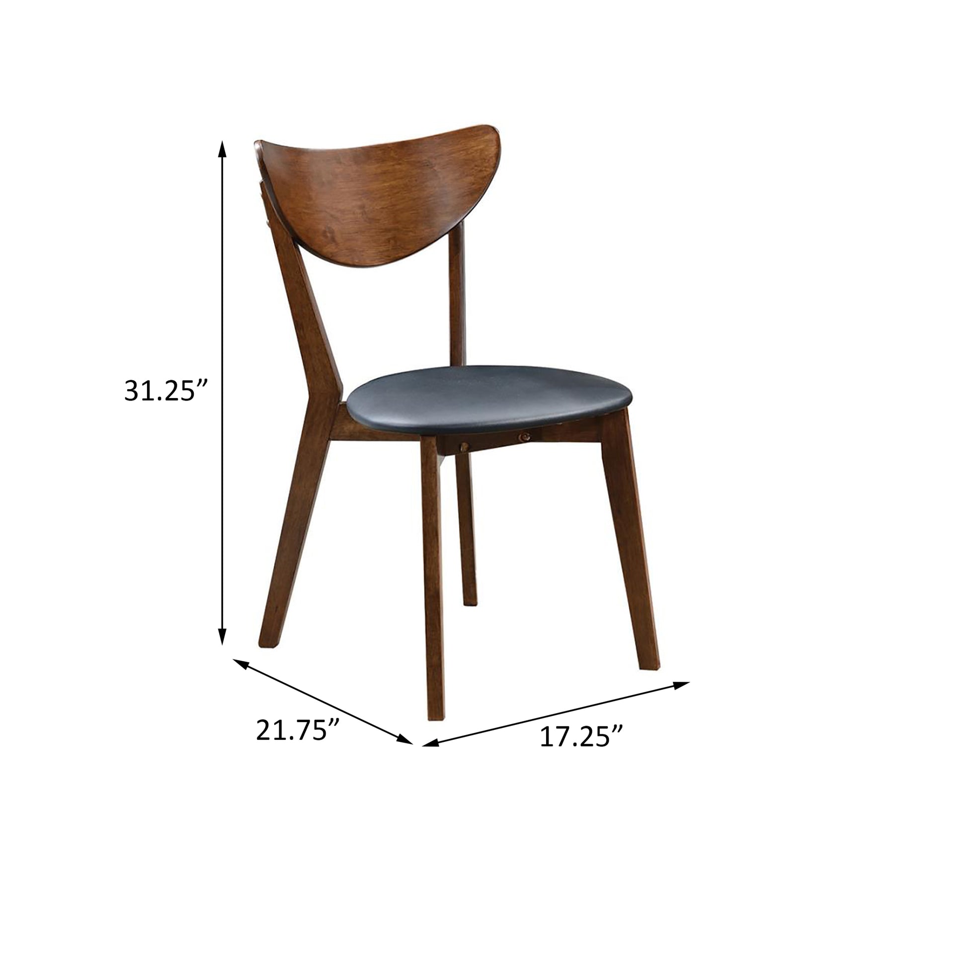 Dark Walnut And Black Open Back Side Chairs Set Of 2 Solid Black Brown Dining Room Foam Spot Clean Mid Century Modern Side Chair Rubberwood Open Back Foam Faux Leather